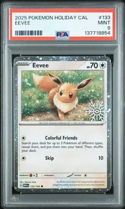 Eevee 133/165 Cosmos Holo MINT PSA 9. Pokemon 2025 Holiday Calendar - Image 1