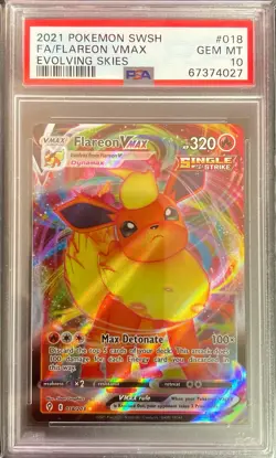 Flareon VMAX 018/203 Full Art GEM MINT PSA 10. Pokemon SW&SH Evolving Skies - Image 1