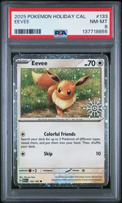 Eevee 133/165 Cosmos Holo NM-MINT PSA 8. Pokemon 2025 Holiday Calendar - Image 1