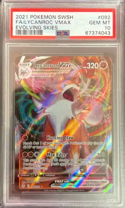 Lycanroc VMAX 092/203 Full Art GEM MINT PSA 10. Pokemon SW&SH Evolving Skies - Image 1