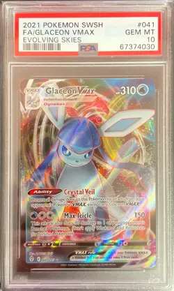 Glaceon VMAX 041/203 Full Art GEM MINT PSA 10. Pokemon SW&SH Evolving Skies - Image 1
