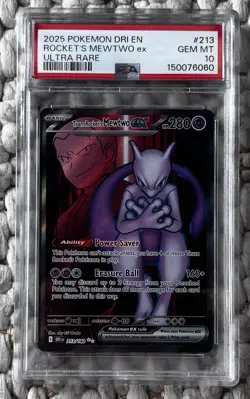 2025 Pokemon Destined Rivals Team Rocket's Mewtwo ex #213/182 PSA 10 - Image 1