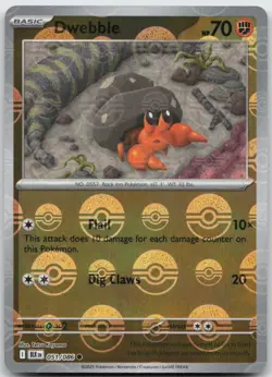 Dwebble 051/086 Pokeball Reverse Holo Black Bolt Pokemon TCG Reverse Holo NM - Image 1