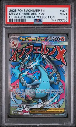 2025 Pokemon Mep En-Me Black Star Promo #023 Mega Charizard X Ex PSA9 - Image 1