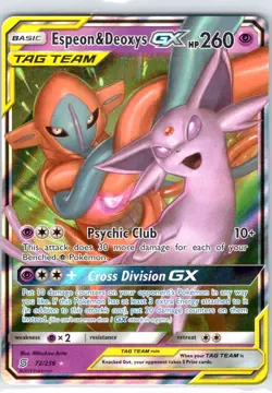 Espeon & Deoxys GX 72/236 Holo GX Rare Unified Minds Pokemon Holo Lightly Played - Image 1