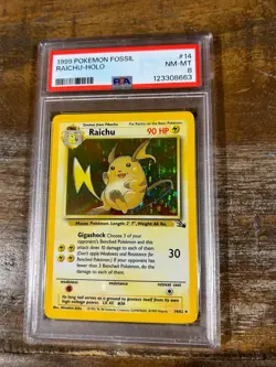 Pokemon 1999 Fossil RAICHU Holo #14 PSA 8 RARE - Image 1