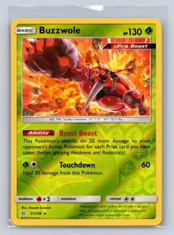 Buzzwole 21/236 Holo Rare Cosmic Eclipse Pokemon Reverse Holo LP - Image 1