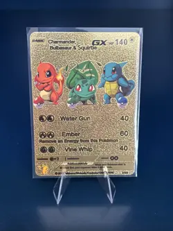 Pokemon TCG GOLD FOIL Fan Art, Charmander Bulbasaur Squirtle GX, 3/99 - Image 1