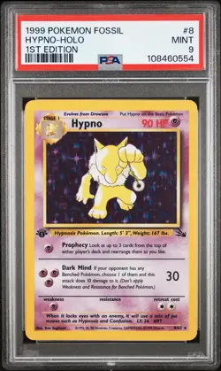 1999 POKEMON FOSSIL #8 HYPNO HOLO 1ST EDITION PSA 9 MINT - Image 1
