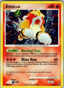 Entei 4/132 Holo Rare Secret Wonders Pokemon Holo Damaged - Image 1