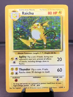 Pokemon TCG Raichu Base Set Unlimited Holo Rare #14/102 VTG WOTC 1999 MP - Image 1