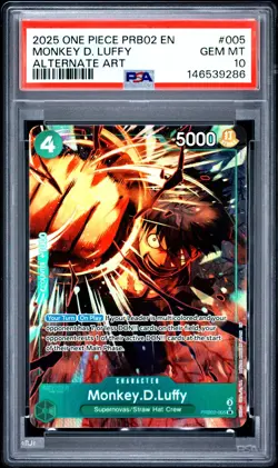 2025 ONE PIECE PRB02-PREMIUM BOOSTER ALTERNATE ART #005 MONKEY D. LUFFY PSA 10 - Image 1