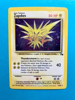 Zapdos 15/62 Fossil *Corrected* Holo Pokemon Card NM-Mint Condition - Image 1