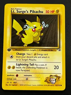 Lt. Surge's Pikachu 081/132 - Gym Heroes Regular 1st Edition Pokemon TCG Card NM - Image 1