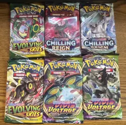 Pokemon TCG 6-Pack Booster Lot Evolving Skies/Chilling Reign/Vivid Voltage - Image 1