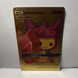 Pokemon Pikachu Mega Sableye TAG TEAM Fan Art Gold Metal TAG COSPLAY 480HP - Image 1
