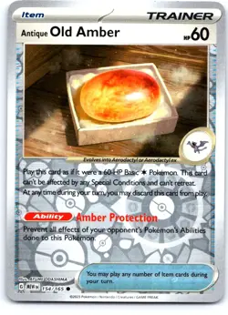 Antique Old Amber 154/165 Common 151 Pokemon Reverse Holo Near Mint - Image 1