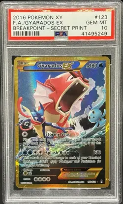 2016 POKEMON XY BREAKPOINT GYARADOS EX #123 PSA 10 SECRET RARE FULL ART - Image 1