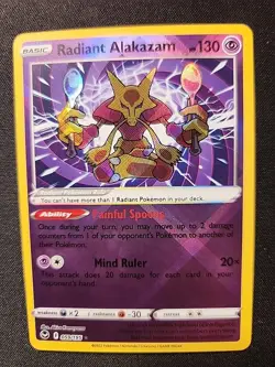 Pokemon TCG Alakazam Silver Tempest 059/195 Holo Radiant Pokemon Card *NM-MT* - Image 1