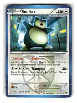 Snorlax 101/135 Rare Plasma Storm Pokemon Damaged - Image 1