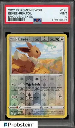 2021 Pokemon SWSH Evolving Skies #125 Eevee Reverse Foil PSA 9 MINT - Image 1