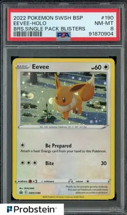 2022 Pokemon SWSH BSP Blisters #190 Eevee Holo PSA 8 NM-MT - Image 1