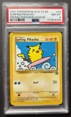 Surfing Pikachu Black Star Promo 28 Pokemon League 2001 PSA 8 - Image 1