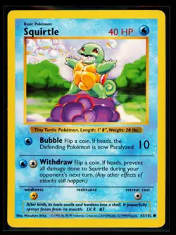 1999 Pokemon TCG Squirtle Base Set (Shadowless) #063/102 - Image 1