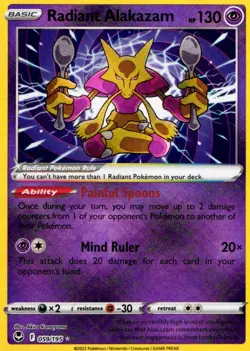 Pokemon Radiant Alakazam 059/195 Silver Tempest Holo Rare 2022 Trading Card - Image 1