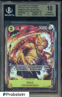 2022-24 One Piece Promos OP03102 Sanji Textured P Prem Card Bandai Fest BGS 10 - Image 1