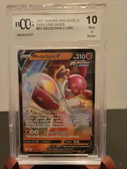 Medicham V Pokemon Card Graded Evolving Skies 083/203 (2021) Has Some Damage - Image 1