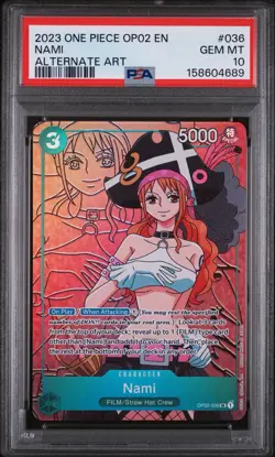 2023 ONE PIECE OP02-PARAMOUNT WAR ALTERNATE ART #036 NAMI PSA 10 - Image 1