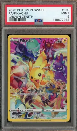 2023 POKEMON SWORD AND SHIELD CROWN ZENITH 160 FULL ART/PIKACHU PSA 9 MINT - Image 1
