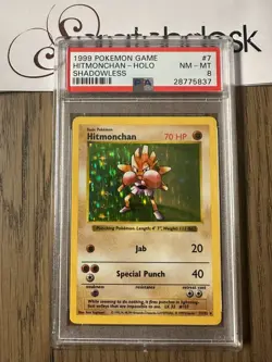 PSA 8 - Pokemon HITMONCHAN 7/102 - SHADOWLESS BASE SET - Holo NEAR MINT - Image 1