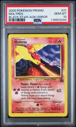 2000 POKEMON MOLTRES BLACK STAR PROMO AOKI ERROR #21 PSA 10 GEM - Image 1