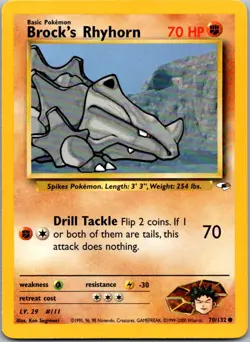 Brock's Rhyhorn 70/132 Common Gym Heroes Pokemon Unlimited Near Mint - Image 1