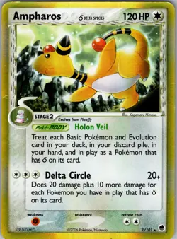 Ampharos 1/101 Holo Rare Dragon Frontiers Pokemon Damaged - Image 1