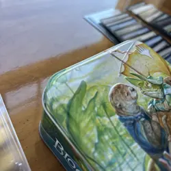 Magic The Gathering Mtg Empty Bloomburrow Tin With Misc Cards, 4 Card Protectors - Image 2