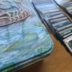 Magic The Gathering Mtg Empty Bloomburrow Tin With Misc Cards, 4 Card Protectors - Image 3