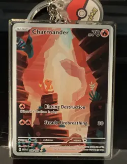 KEYCHAIN Charmander 168/165 SV 151 Illustration Rare ENG 2023 + 1 FREE CARD - Image 1