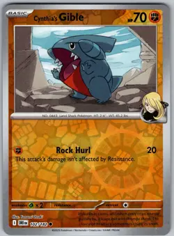 Cynthia's Gible 102/182 Common Destined Rivals Pokemon Reverse Holo Near Mint - Image 1