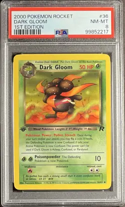 2000 Pokemon Team Rocket 1st Edition 36 Dark Gloom PSA 8 NM-MT - Image 1