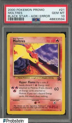 2000 Pokemon Black Star Promo #21 Moltres Aoki Error PSA 10 GEM MINT - Image 1