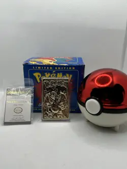 23K Gold Plated CHARIZARD Trading Card 1999 Burger King Pokemon Ball - Image 1