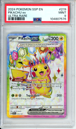 2024 Pokemon SV Surging Sparks SSP EN Pikachu Ex #219/191 PSA 9 - Image 1
