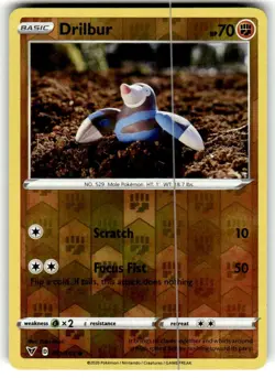Drilbur Common Reverse Holo Fighting 2020 Pokemon TCG Vivid Voltage Card 091/185 - Image 1