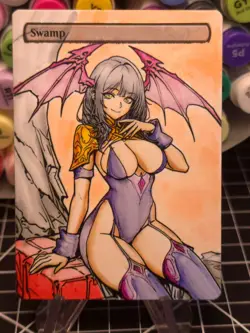 SWAMP - BLACK - MTG *Altered Hand Colored Original Art Anime - Demoness 111325 - Image 1