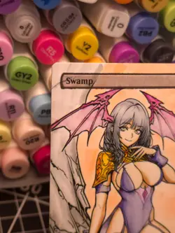 SWAMP - BLACK - MTG *Altered Hand Colored Original Art Anime - Demoness 111325 - Image 4
