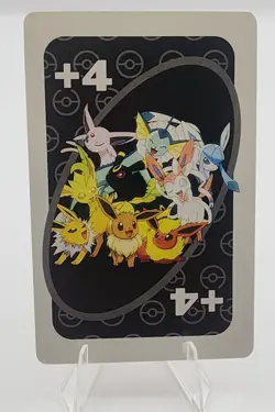Pokemon Asia UNO Wild Draw 4 Card Eevee Evolutions Pikachu Eeveelutions 1997 - Image 1
