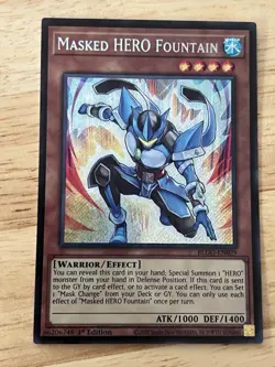 Masked HERO Fountain 1st Edition Secret Rare BLGG-EN029 Yu-Gi-Oh! - Image 1